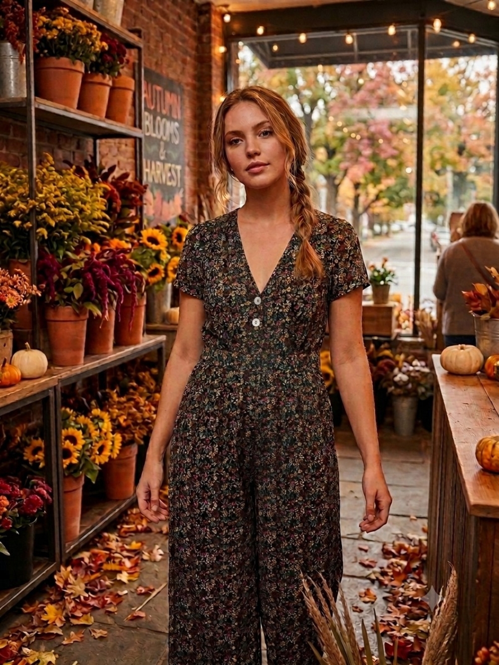 NATURAL LIFE Floral Maxi Jumpsuit in Black & Pink